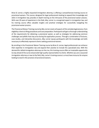 Provisional Waiver Training Course Access Packet